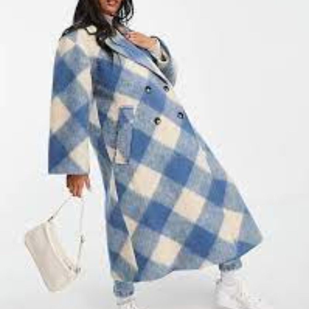 ASOS hero diamond check oversized coat size 8